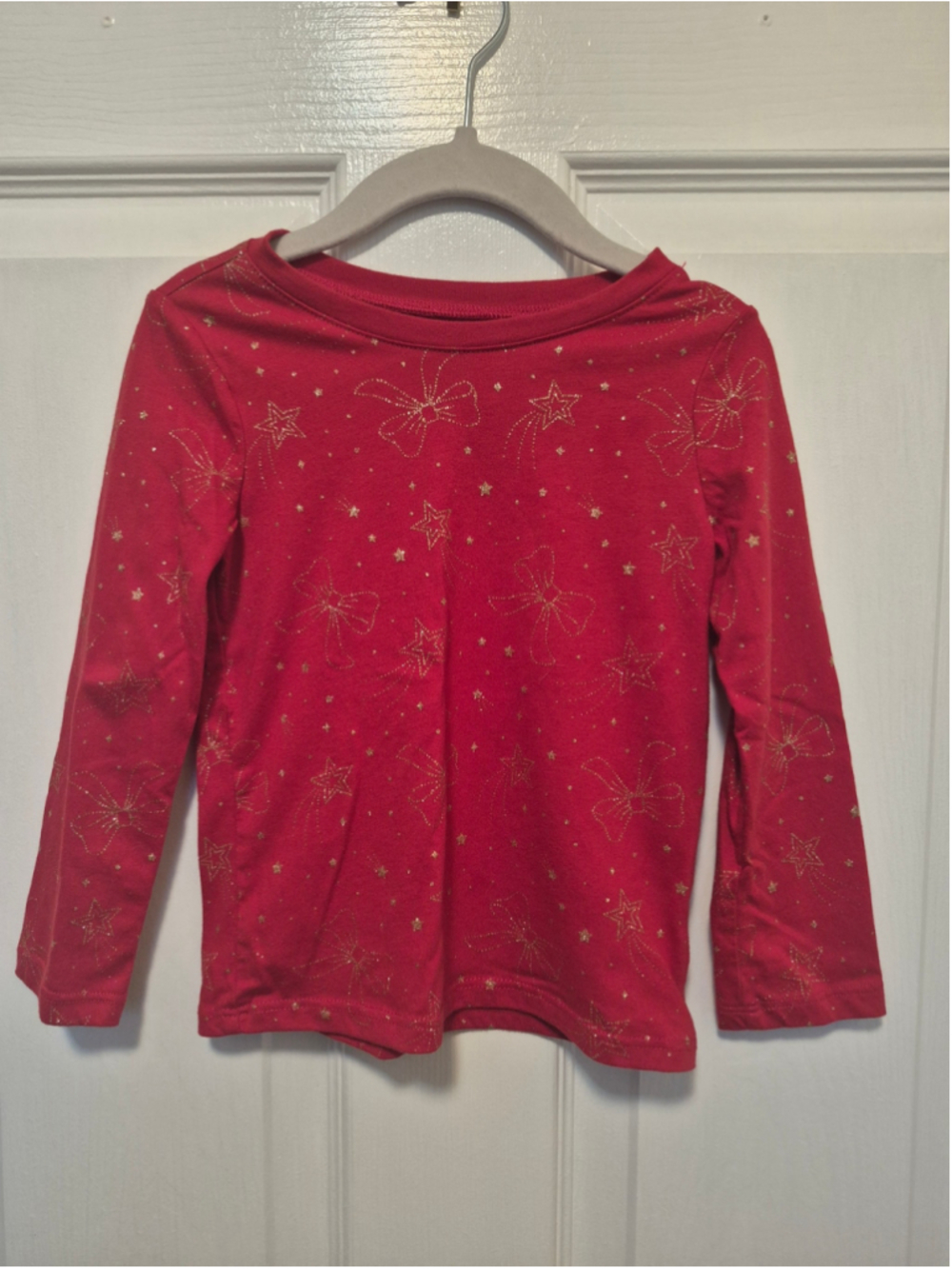 Girls Garanimals Long Sleeve Tee Red Gold Stars Bows Size 3T